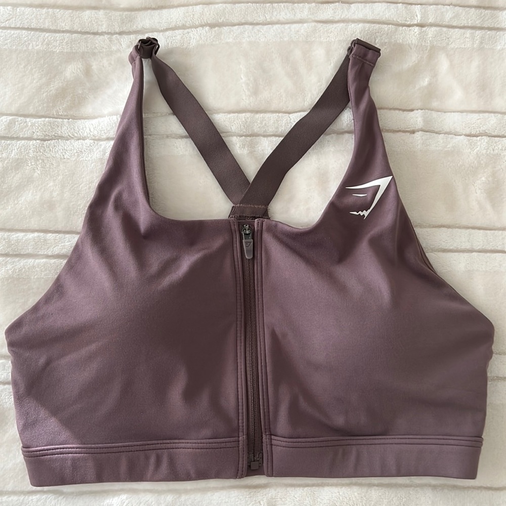 Gymshark Zip Up Training Sports Bra - Taupe